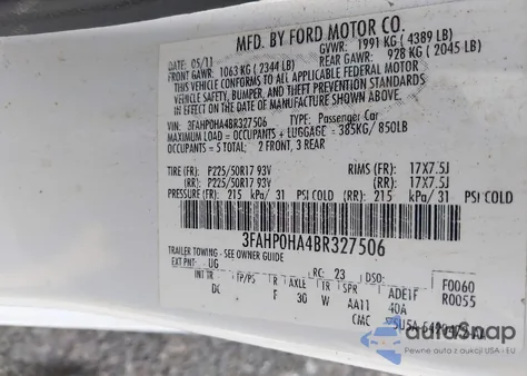 2011 Ford Fusion Se из США, поврежденный, VIN 3FAHP0HA4BR327506